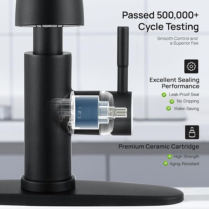 GAGALIFE Matte Black Kitchen Faucets with Pull Down Sprayer - High Pressure Blade Spray Kitchen Sink Faucet, High Arc Single Handle Stainless Steel Classic Pull Out Spray Kitchen Faucet 1 or 3 Hole