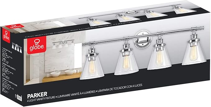 Globe Electric 51446 Parker, 4, Chrome Vanity Light, Bulb Not Included