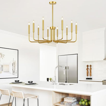 Lynnoland Gold 10-Light Farmhouse Chandelier for Dining Room Lighting Fixtures Hanging, Vintage Candle Pendant Light Fixtures Chandelier for Bedroom, Foyer and Living Room