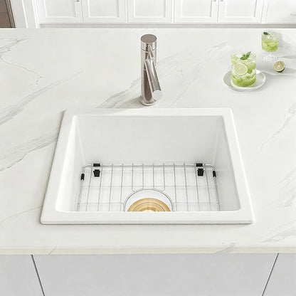 White Bar Sink Undermount,15 X 17 inch Small Composite Bar Sink,Granite Kitchen & Bar Sinks (White, 15" X 17")
