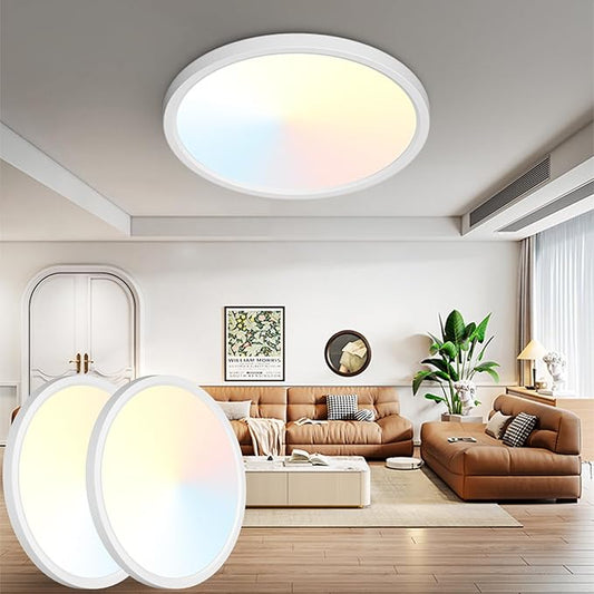 Peasur 19Inch LED Ceiling Light Flush Mount, 5CCT 3000K-6500K Adjustable Ceiling Light Fixture, 3600LM 36W Bright White Flat Lighting Fixture for Hallway Kitchen Bathroom Bedroom, 2Pack