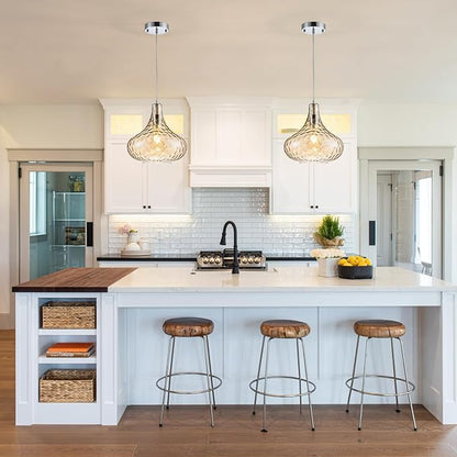 Amber Glass Pendant Light - 11-Inch Hammered Glass Ceiling Light with Brushed Nickel Finish, Adjustable Hanging Cord, Modern Lighting for Kitchen Island, Dining Room, Living Room & Hallway
