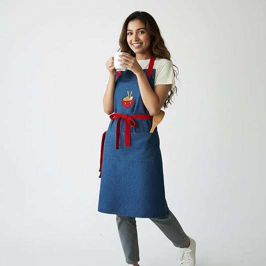 100% Cotton Printed Kitchen Apron with 2 Pockets for Men and Women – Adjustable Chef Apron - Machine Washable