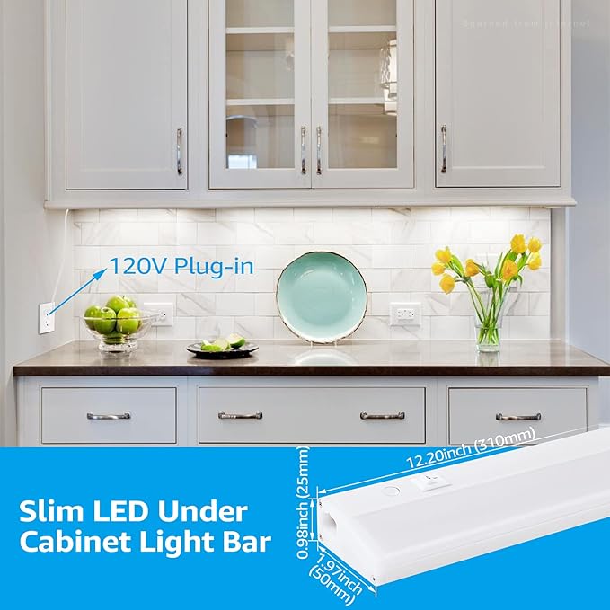 TORCHSTAR Plug in Under Cabinet Lighting, ETL Listed Linkable LED Under Cabinet Light Kit, Individual Control, 12 Inch, 4000K Cool White, 6W, Pack of 4