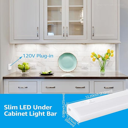 TORCHSTAR Plug in Under Cabinet Lighting, ETL Listed Linkable LED Under Cabinet Light Kit, Individual Control, 12 Inch, 4000K Cool White, 6W, Pack of 4