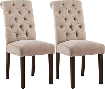 Tufted Dining Chairs Set of 2, Upholstered Parsons Dining Room Chairs, Fabric Kitchen Side Chair with Wood Legs, Taupe