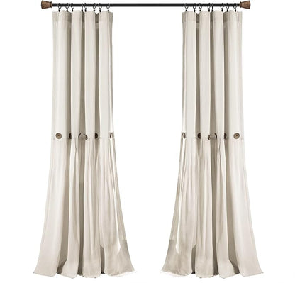 Lush Decor Linen Button Window Curtain Panel, Single, 40" W x 108" L, Off White- Country Curtains - Color Block Modern Farmhouse Curtains For Living Room, Bedroom & Dining Room