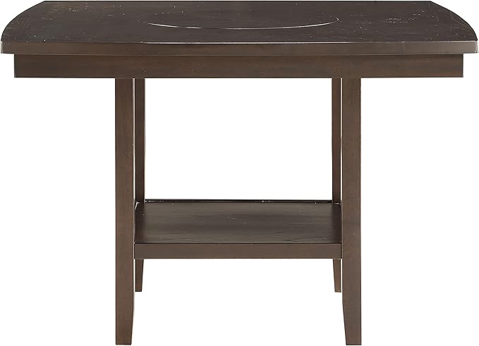 Lexicon Baronscourt 54" Square Counter Height Table for 8, Mindy Veneer Wood Dining Table with Lower Storage Shelf and Built-in Lazy Susan, for Dining Room/Kitchen, Dark Brown