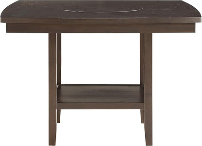 Lexicon Baronscourt 54" Square Counter Height Table for 8, Mindy Veneer Wood Dining Table with Lower Storage Shelf and Built-in Lazy Susan, for Dining Room/Kitchen, Dark Brown
