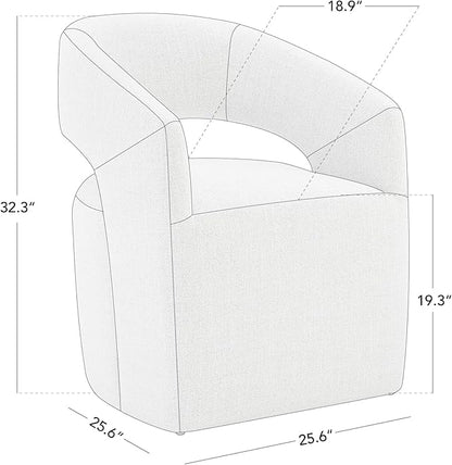 Upholstered Dining Chairs with Casters No Assembly Modern Barrel Armchair with Rollers for Diningroom Bedroom Livingroom Reading Room