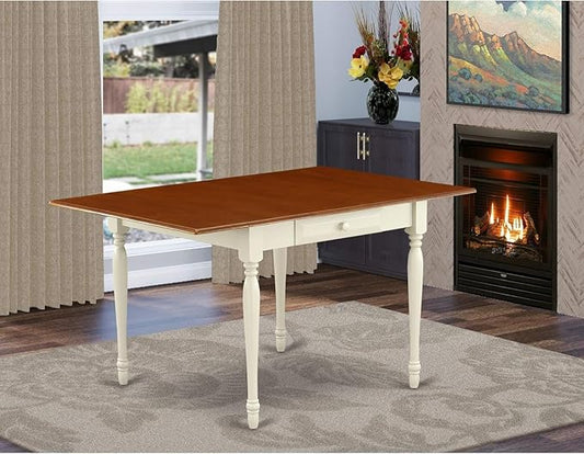 East West Furniture MZT-WHI-T Monza Modern Kitchen Table - a Rectangle Dining Table Top with Dropleaf & Stylish Legs, 36x54 Inch, Buttermilk & Cherry