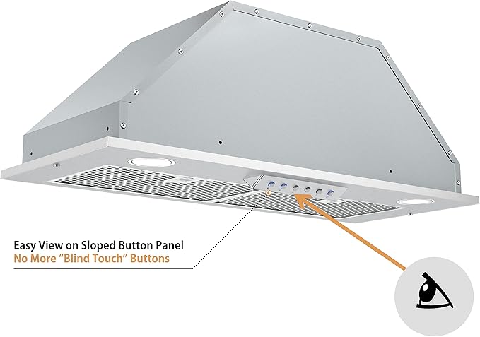 Awoco 11-3/4"D Built-in/Insert Stainless Steel Range Hood, 4-Speed, 600 CFM, LED Lights, Mesh Filters for Wood Hood (28"W 12"D Mesh Filters)
