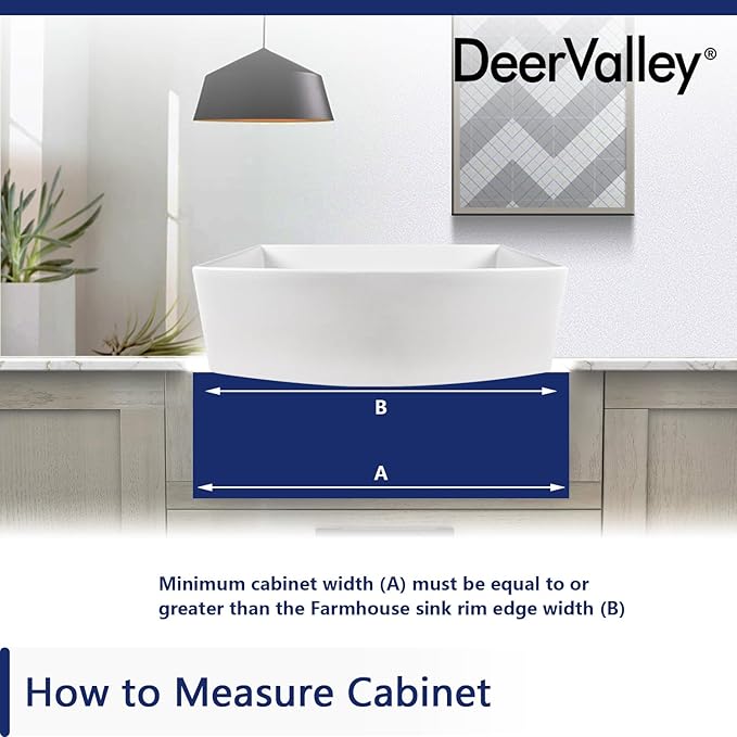 DeerValley Farmhouse Kitchen Sink 33 inch, White Fireclay Apron Front Farm Sinks, Single Bowl Deep Drop In Undermount Sink with Grid and Basket Strainer, Easy to Clean