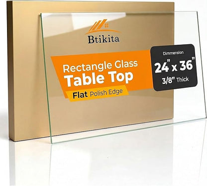 24" x 36" Tempered Glass Table Top Rectangle 0.31" Thick Flat Polished Edge Top Protector for Dining, Patio, Coffee Table (24x36 inch)