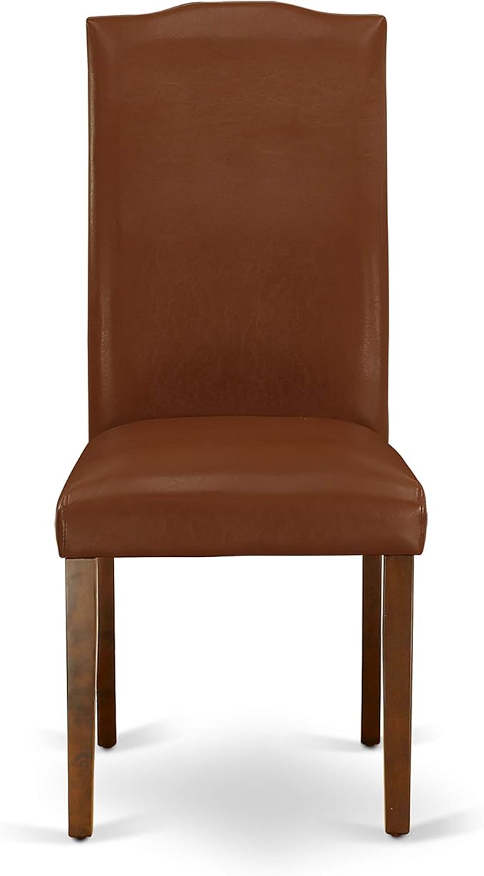 East West Furniture ENP3T66 Encinal Parsons Dining Chairs - Nailhead Trim Brown Faux Faux Leather Upholstered Chairs, Set of 2, Mahogany