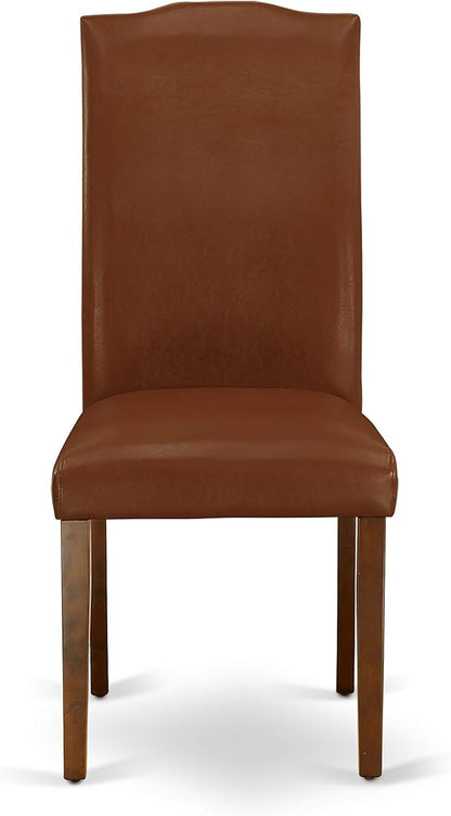 East West Furniture ENP3T66 Encinal Parsons Dining Chairs - Nailhead Trim Brown Faux Faux Leather Upholstered Chairs, Set of 2, Mahogany