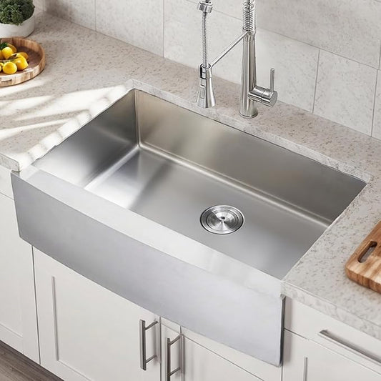 Hotis 33 Inch Farmhouse Sink, Stainless Steel Farmhouse Kitchen Sink, 16 Gauge 9 Inch Deep Undermount Apron Front Farm Sinks, 33x22 Inch Brushed Nickel Single Bowl