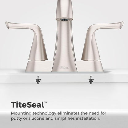 Pfister Willa 4 inch Centerset Bathroom Sink Faucet 2-Handle 3-Hole NSF Certified Spot Defense Brushed Nickel Vanity Faucet with Push & Seal Drain Installation LF048MALGS