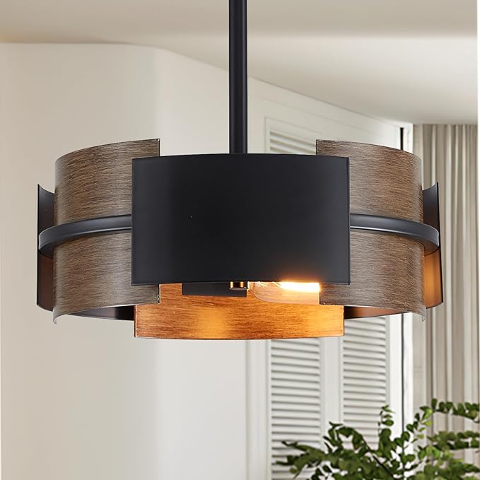 Modern Dining Room Light Fixture Rustic Round 3-Light Pendant Light for Bedroom Foyer Hallway Corridor Dining Room Kitchen 13" Wood Grain