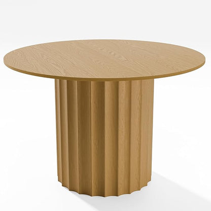Casaphoria 46" Round Dining Table, Modern Wood Kitchen Table with Cylindrical Wide Bar Concave Base for Living Room & Dining Room, Easy Assembly Farmhouse Furniture for 4-6, Oak