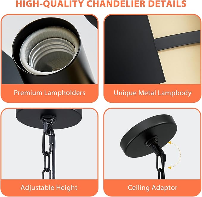Modern Chandelier 19.7" Industrial Hanging Light Fixture Black and Gold 4-Light Large Drum Pendant Lighting for Dining Room Kitchen Island Office Living Room