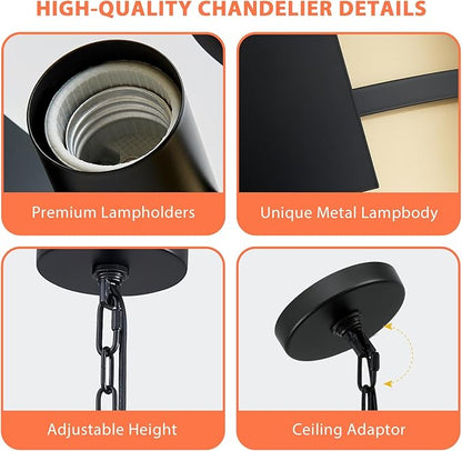 Modern Chandelier 19.7" Industrial Hanging Light Fixture Black and Gold 4-Light Large Drum Pendant Lighting for Dining Room Kitchen Island Office Living Room