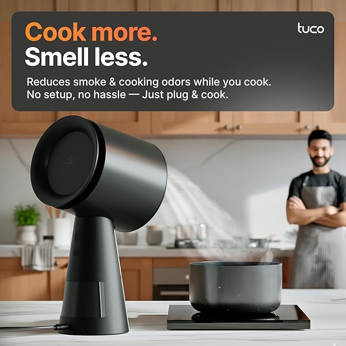 TUCO Portable Range Hood, Countertop Kitchen Exhaust Fan with 3 Speeds, 5-Layer Filter, Powerful Smoke Removal, Low Noise, Oil Cup, Air Purifier for Apartments, Dorms & Indoor BBQ Smokeless – Black