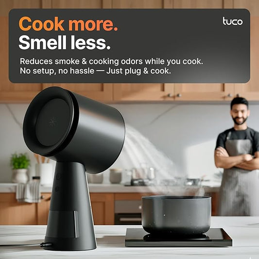TUCO Portable Range Hood, Countertop Kitchen Exhaust Fan with 3 Speeds, 5-Layer Filter, Powerful Smoke Removal, Low Noise, Oil Cup, Air Purifier for Apartments, Dorms & Indoor BBQ Smokeless – Black