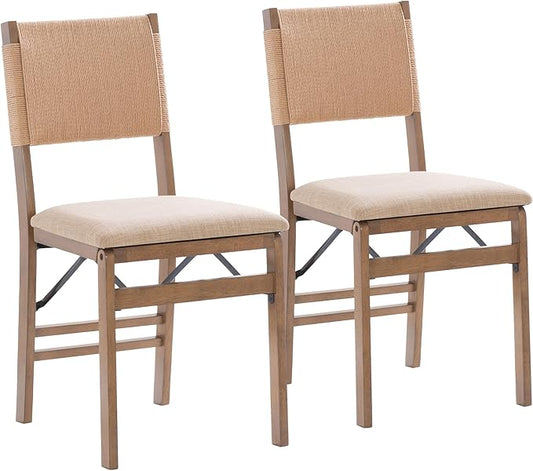 Bennett Natural Folding Chair with Rope Back and Linen Upholstered Seat Set of 2 by Linon