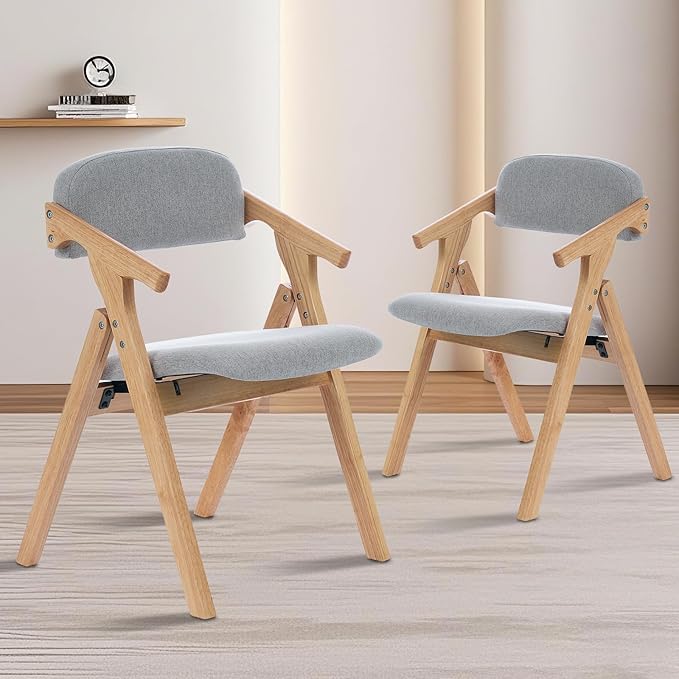 Folding Chairs with Padded Seats,Wooden Stackable Dining Chair,Easy to Store Foldable Dining Chairs for Kitchen, Living Room, Wedding Party Picnic (Grey-1)