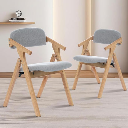 Folding Chairs with Padded Seats,Wooden Stackable Dining Chair,Easy to Store Foldable Dining Chairs for Kitchen, Living Room, Wedding Party Picnic (Grey-1)