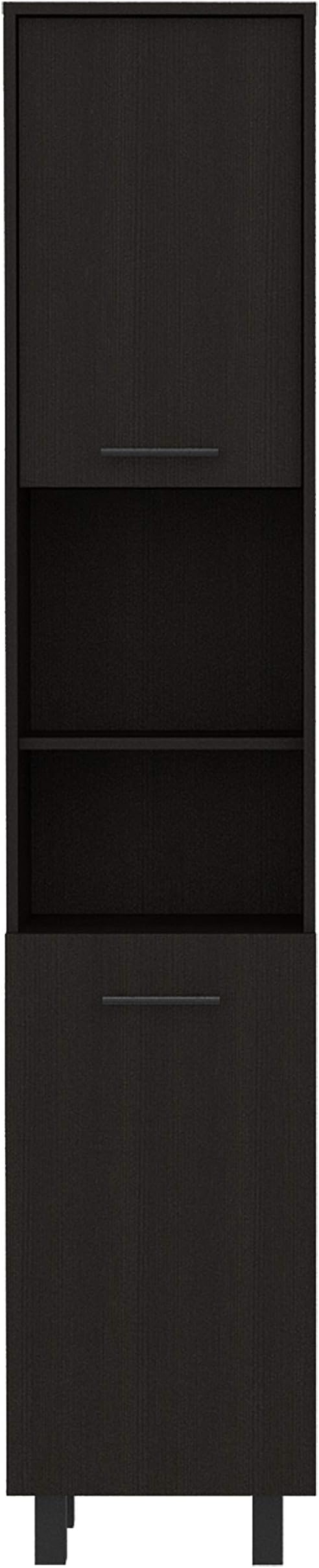 Modern Kitchen Pantry, Black Storage Cabinet with 2 Cabinets, 2 Doors and 2 Open Shelves, Easy to Maintain, for Dining Room