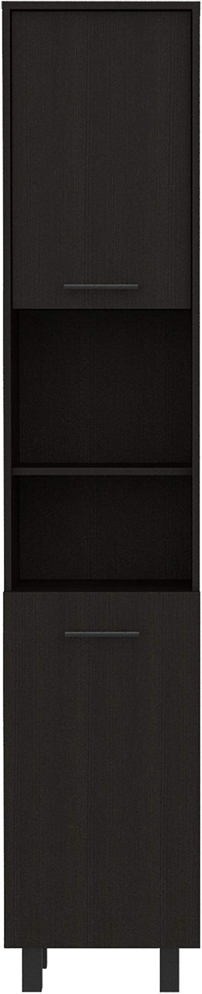 Modern Kitchen Pantry, Black Storage Cabinet with 2 Cabinets, 2 Doors and 2 Open Shelves, Easy to Maintain, for Dining Room