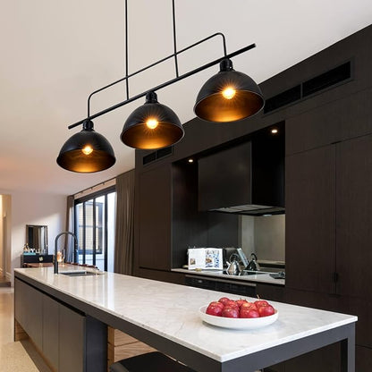 A Million 3-Light Kitchen Island Pendant Light Fixture, Farmhouse Linear Hanging Lighting, Industrial Chandelier with Black Finish for Kitchen, Bar, Dining Room, Pool Table, 2300217001