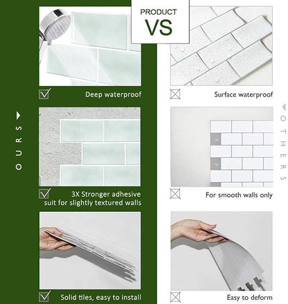 STICKGOO 10-Sheet Subway Tile Peel and Stick Backsplash, Self Adhesive Vinyl Wall Tiles, Stick on Backsplash for Kitchen and Bathroom(Thicker Design)