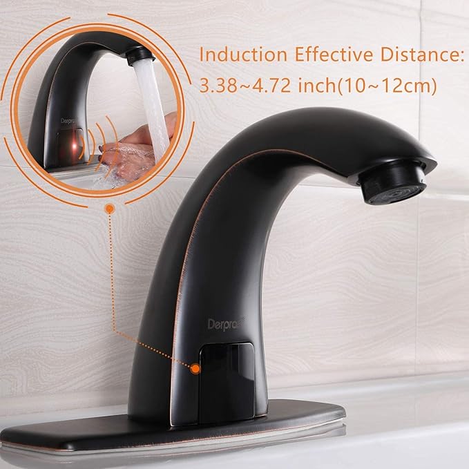 Touchless Bathroom Faucet with Automatic Sensor Function, Bathroom Sink Faucet with Hole Cover Plate, Oil Rubbed Black