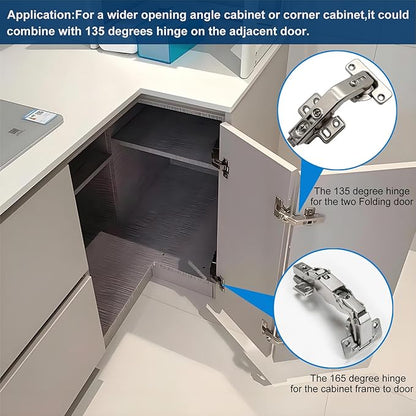 165 Degree Soft Close Cabinet Hinges, Face Frame Mount,3D Concealed Slow Self Closing for Folden Cupboard, 2-Pack, for Corner Kitchen Cabinet, Cupboard Folded, Folden Door, Closets