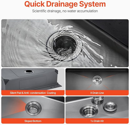 VEVOR Drop In Kitchen Sink 33 Inch Kitchen Sink Workstation, 304 Stainless Steel Top Mount Sinks, Drop-In Single Bowl with Ledge & Multiple Accessories Sink for RV, Prep Kitchen, Bar 33 x 22 x 9inch