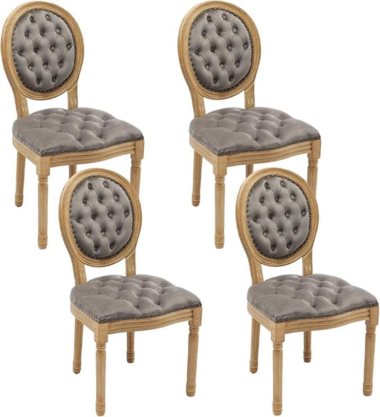 Velvet Dining Chairs Set of 4, Vintage Wooden Dining Chair with Solid Wood Legs, Upholstered Farmhouse Kitchen Chair for Living Room, Restaurant, Bedroom (Gray, Set of 4)