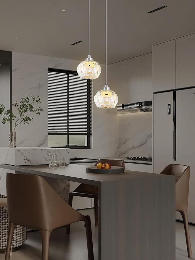 Modern Led Crystal Ball Pendant Light Kitchen Island, Mini Crystal Chandelier for Dining Room 3000K-6000k,5W Chrome