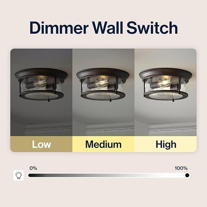 JONATHAN Y 13.25" Oil Rubbed Bronze/Clear 2-Light LED Flush Mount Ceiling Light Fixture, Modern Clear Glass Drum Shade, Industrial Farmhouse Lighting for Kitchen Hallway Bedroom (JYL7446B)