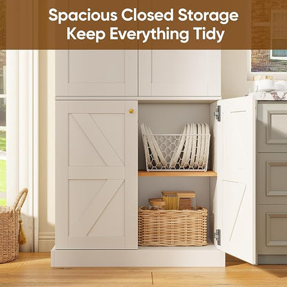 70.8" Tall Farmhouse Kitchen Pantry Cabinet with Doors, Modular Wooden Storage Cabinet with 4-Tier Adjustable Shelves, Buffet Cabinet for Kitchen or Living Room, Set of 3, White