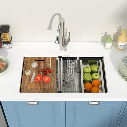 30 Inch Undermount Kitchen Sink 30x18 Workstation Undermount Sink Stainless Steel 16 Gauge 8 In Deep Single Bowl Under Counter with Accessories