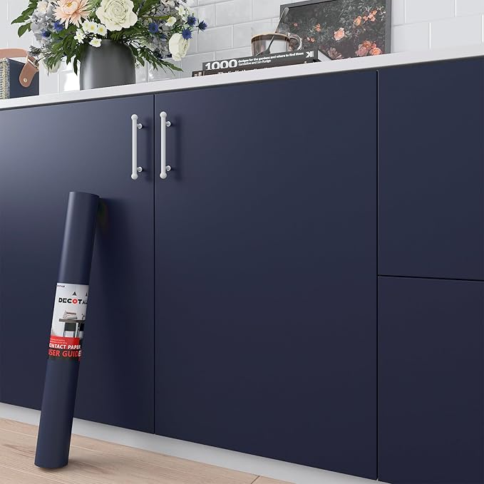 Decotalk Blue Wallpaper Self Adhesive Dark Blue Wallpaper Peel and Stick DarkBlue Contact Paper for Cabinets and Drawers Wall Paper for Bedroom Walls Removable 17.7"x120" Solid Color Vinyl Wrap