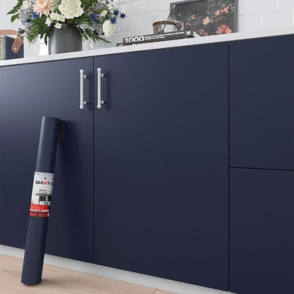 Decotalk Blue Wallpaper Self Adhesive Dark Blue Wallpaper Peel and Stick DarkBlue Contact Paper for Cabinets and Drawers Wall Paper for Bedroom Walls Removable 17.7"x120" Solid Color Vinyl Wrap