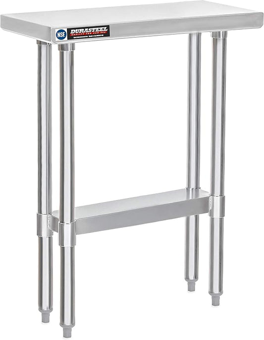 DuraSteel 30x12 Narrow Stainless Steel Table - NSF Small Food Prep Worktable - Counter Height Metal Side Station with Under Shelf - For Laundry Room, Kitchen, Outdoor Grill, Small Spaces