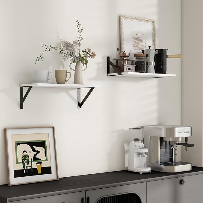 Axeman White Floating Shelves for Wall, 8 Inch Deep Wall Shelves Set of 2, 16''W x 8''D White Wood Shelves for Bookshelf Living Room Bedroom Home Office Bathroom