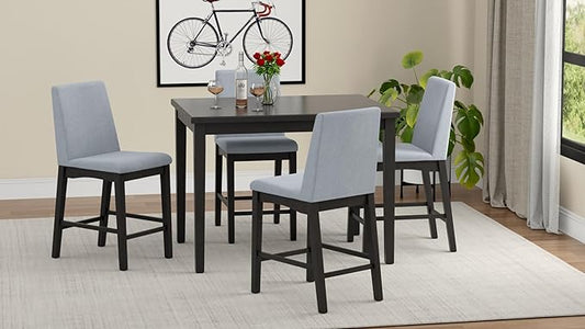 Black Gathering Height Table 48 x 36 x 36 Inch Engineered Wood Counter Height Table, Easy Assembly with Phillips Screwdriver, Contemporary Style for Kitchen Island Dining Game Night