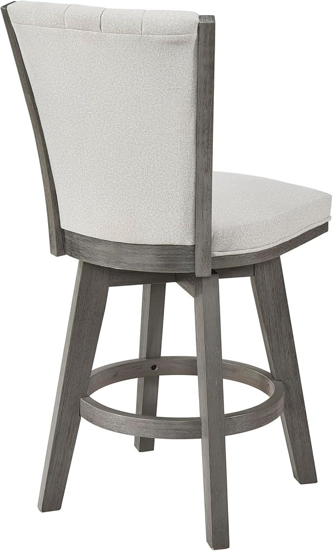 Lexicon Swivel Counter Stools Set of 2, Wood Frame Counter Height Stools with Footrest and Back, for Kitchen Island, Dining Room, 25" SH, Grey Finish and Thick Beige Velvet Cushion Seat