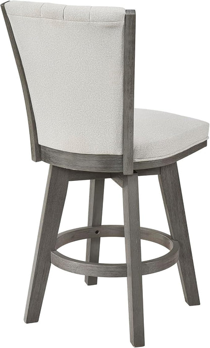 Lexicon Swivel Counter Stools Set of 2, Wood Frame Counter Height Stools with Footrest and Back, for Kitchen Island, Dining Room, 25" SH, Grey Finish and Thick Beige Velvet Cushion Seat